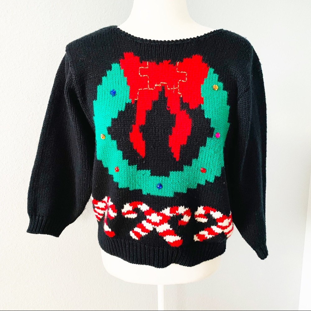 Vintage 80”s/90’s Black Christmas Sweater Sz Sm